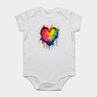 Paint Splatter Rainbow Heart Baby Bodysuit